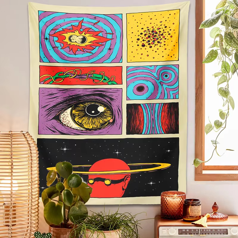 Retro Gaming Universe - Retro Psychedelic Collage Tapestry, Pop Art