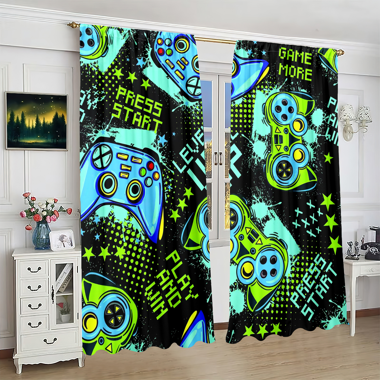 Retro Gaming Youtube - Retro Gamepad Curtains 2-Piece Polyester Set