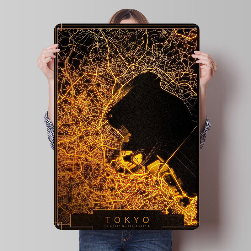 Retro Gaming Tokyo - Tokyo City Gold Poster Wall Art
