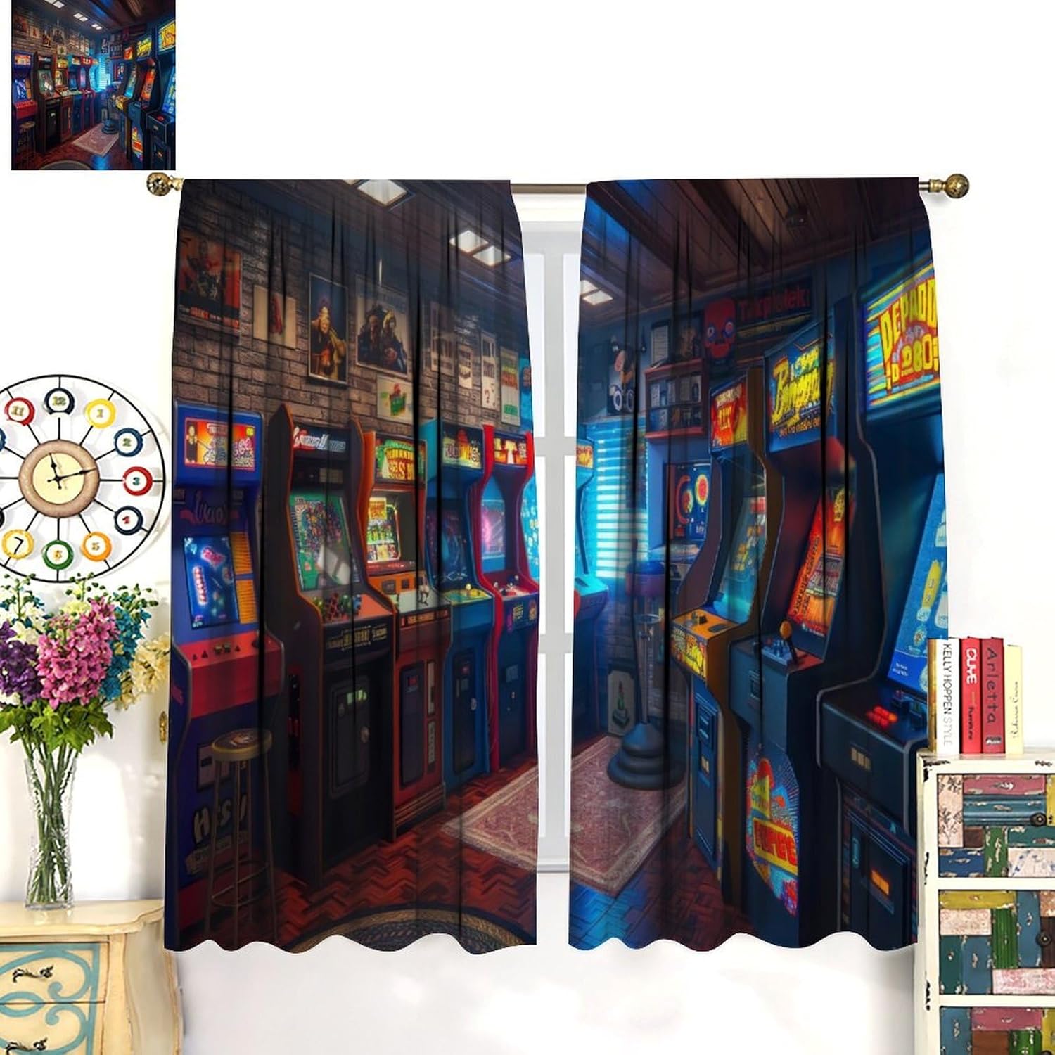 90s Arcade Blackout Curtains G - Retro Gaming Youtube avaliação e preço