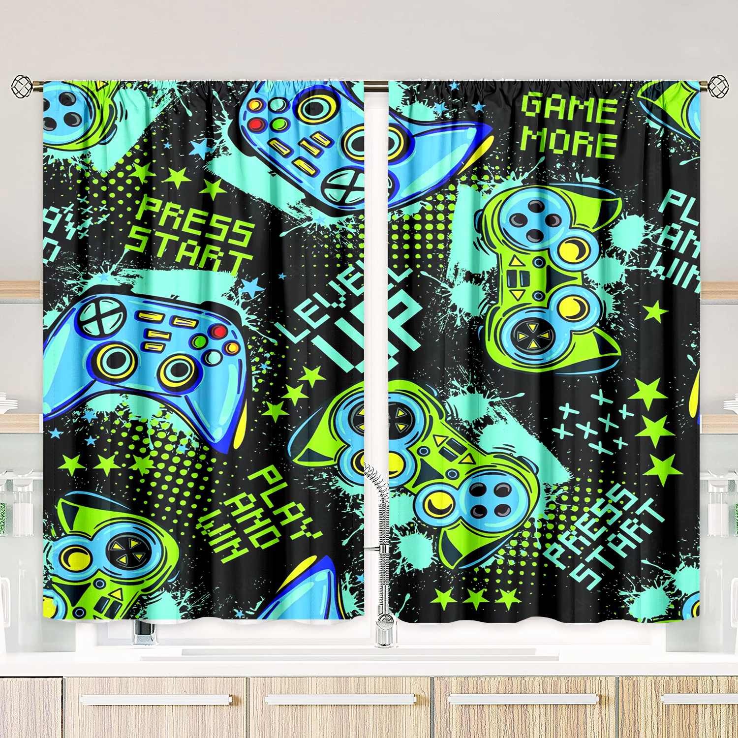 Retro Gamepad Curtains 2-Piece - Retro Gaming Youtube avaliação e preço